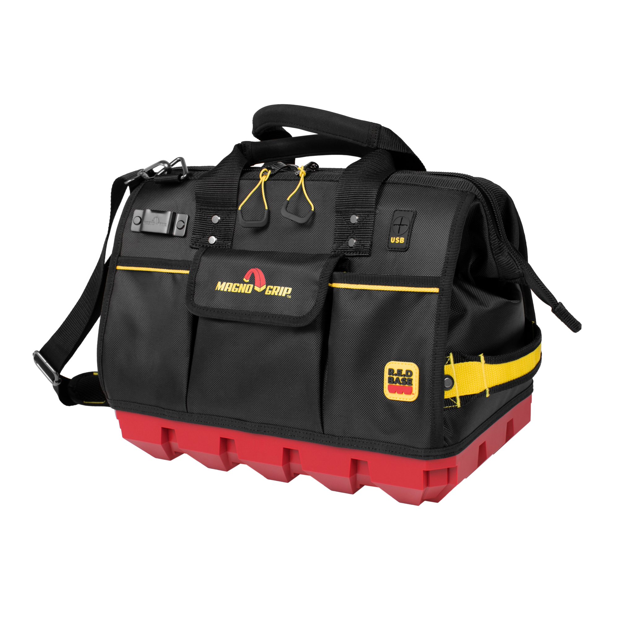 MagnoGrip Inc., RED Base Series 16in. Large Tool Bag, Color Black, Pockets (qty.) 23 Material Polyester, Model# 526-309